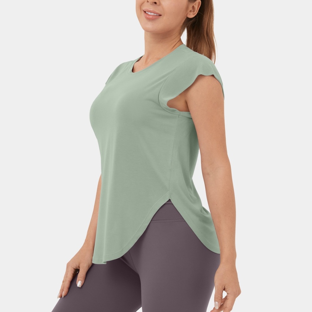 Halara Round Neck Curved Hem Yoga Sports Top